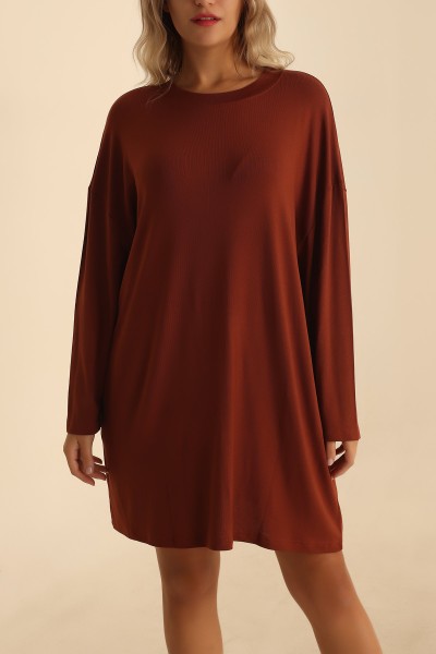 Kahverengi Çilek Kumaş Tunik 204124