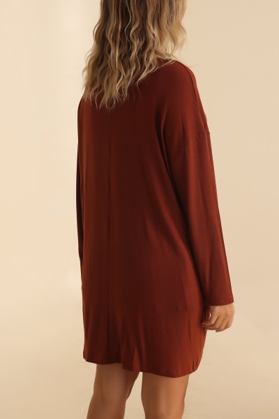 Kahverengi Çilek Kumaş Tunik 204124
