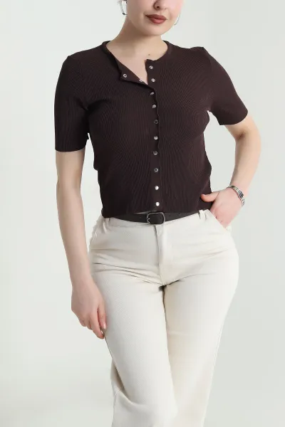 Kahverengi Çıt Çıtlı Fitilli Kadın Bluz 462412