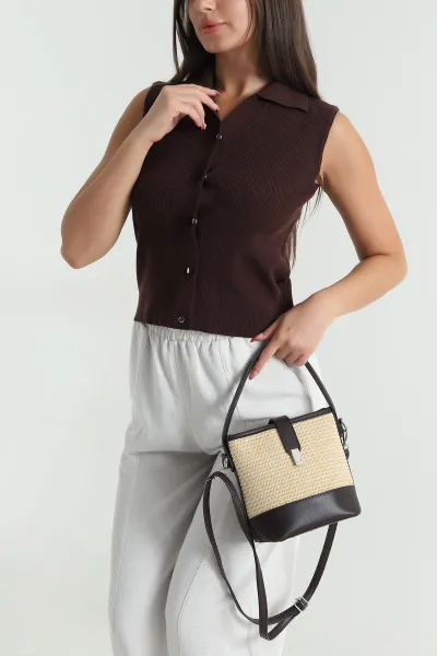 Kahverengi Cıt Cıtlı Polo Yaka Kadın Triko 477784