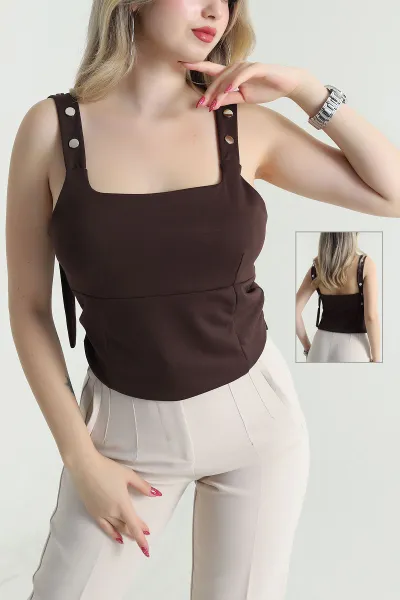 Kahverengi Çıtçıtlı Çift Katlı Oysho Kadın Bluz 475740