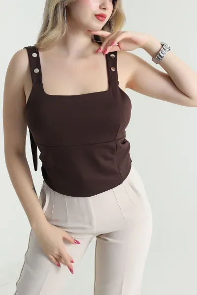 Kahverengi Çıtçıtlı Çift Katlı Oysho Kadın Bluz 475740