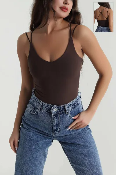 Kahverengi Çıtçıtlı Kadın Zıbın Bluz 485493