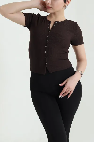 Kahverengi Çıtçıtlı Ottoman Kadın Bluz 448309