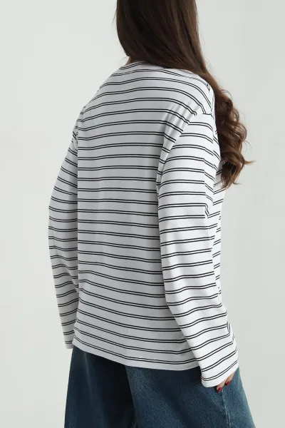 Kahverengi Çizgili Likralı Bisiklet Yaka Kadın Sweat 494155