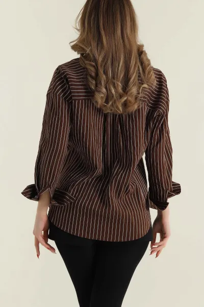 Kahverengi Çizgili Mono Stripe Kadın Gömlek 425455