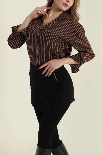 kahverengi-cizgili-mono-stripe-kadin-gomlek-425455