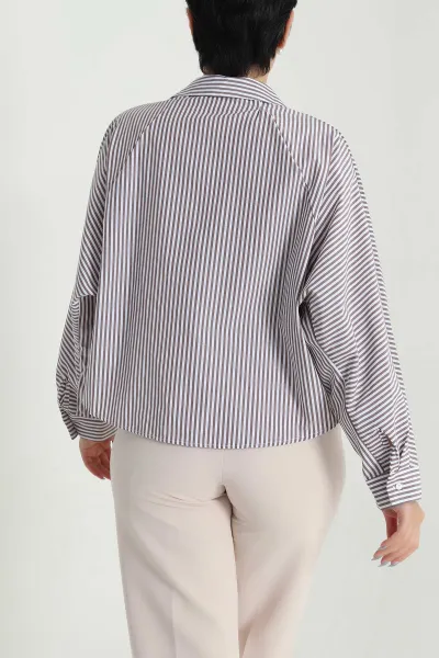 Kahverengi Çizgili Oversize Poplin Kadın Gömlek 479947