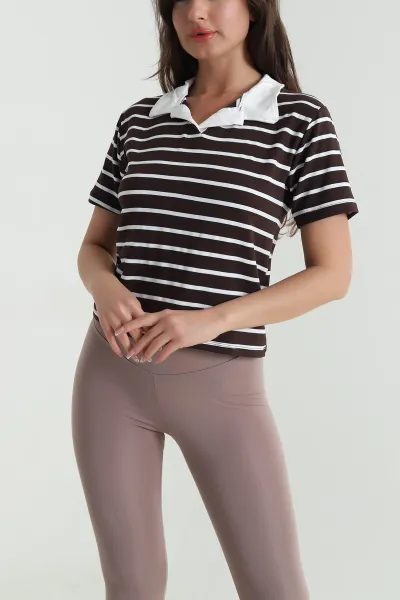 kahverengi-cizgili-polo-yaka-kadin-tisort-463663