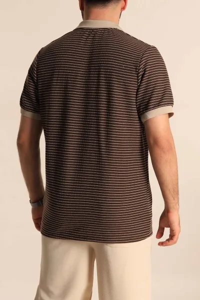Kahverengi Çizgili Regular Fit Polo Yaka Erkek Tişört 277109