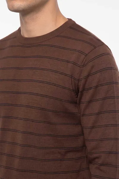 Kahverengi Çizgili Viskon Triko Erkek Sweatshirt 482856
