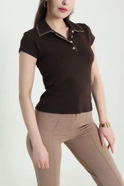 Kahverengi Çoban Dikiş Kadın Tişört 443479