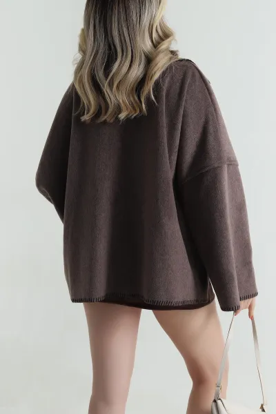 Kahverengi Çoban Dikiş Keçe Kadın Mont 486230