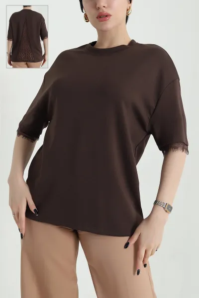 Kahverengi Dantelli Modal Kadın Bluz 454073