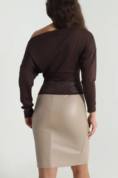 Kahverengi Dantelli Modal Kadın Bluz 483727