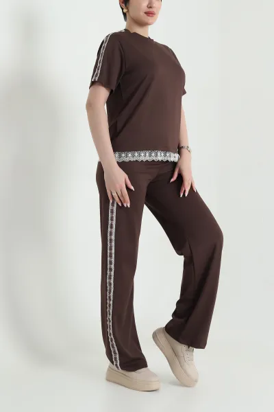 Kahverengi Dantelli Oysho Kadın İkili Takım 457602