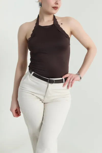 Kahverengi Dantelli Sandy Kadın Bluz 462088
