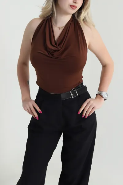 Kahverengi Dantelli Sandy Kadın Bluz 464070