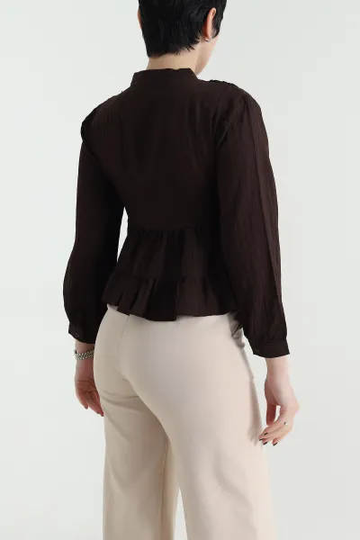 Kahverengi Dantelli Tencel Kadın Gömlek 455174