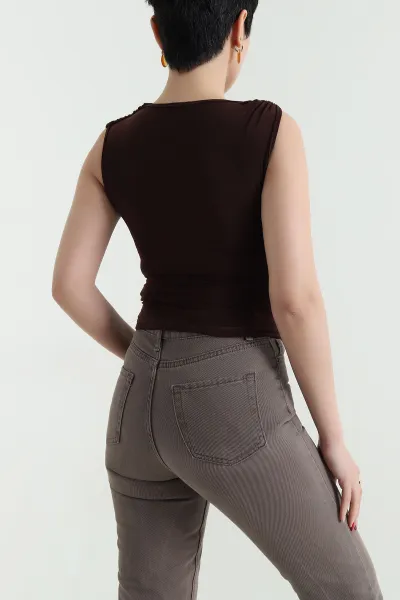 Kahverengi Degaje Yaka Sandy Kadın Bluz 441554