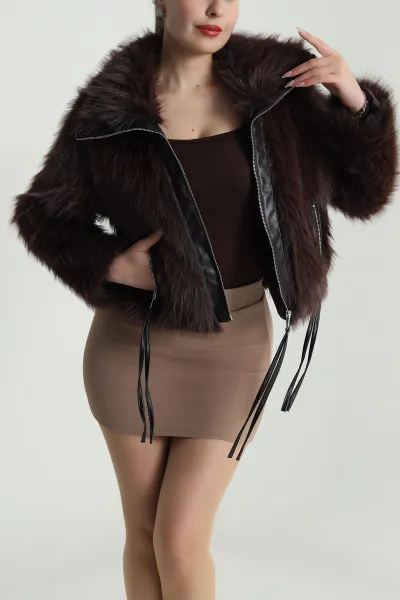 Kahverengi Deri Garnili Lolita Kadın Mont 488816
