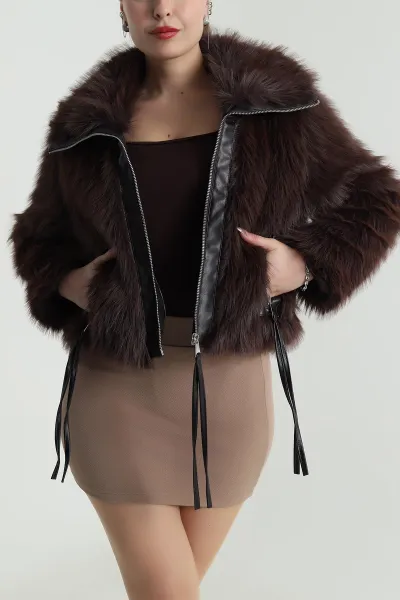 Kahverengi Deri Garnili Lolita Kadın Mont 488816