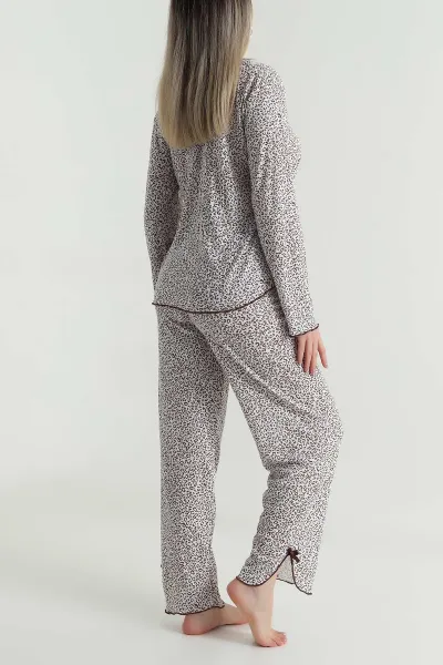 Kahverengi Desenli Pointel Kadın Pijama Takımı 487761