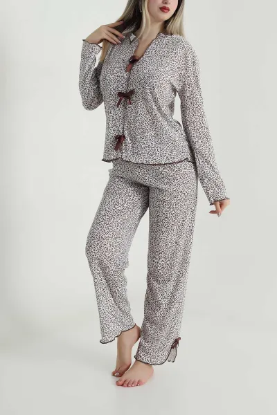 Kahverengi Desenli Pointel Kadın Pijama Takımı 487761