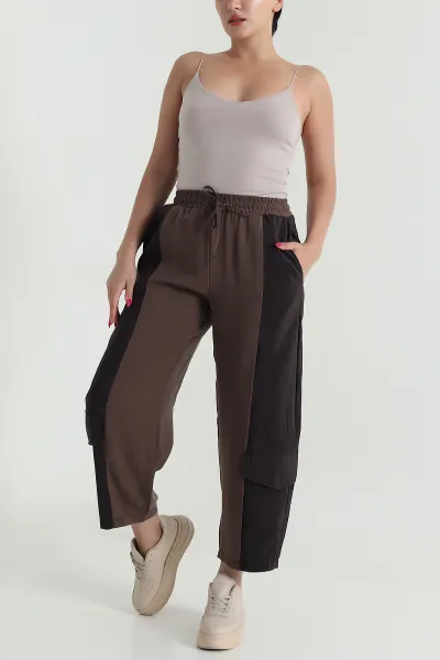 Kahverengi Diagonel Tencel Kadın Kargo Pantolon 475770