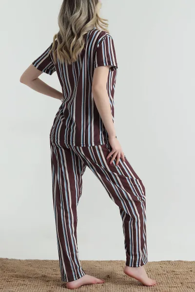 Kahverengi Digital Baskılı Kadın Pijama Takımı 459202