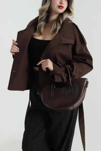 Kahverengi Dik Yaka Kadın Omega Trençkot 495445