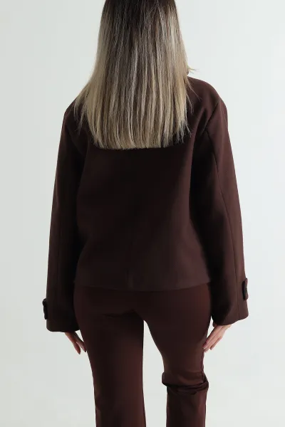 Kahverengi Dik Yaka Kaşe Kadın Mont 488305
