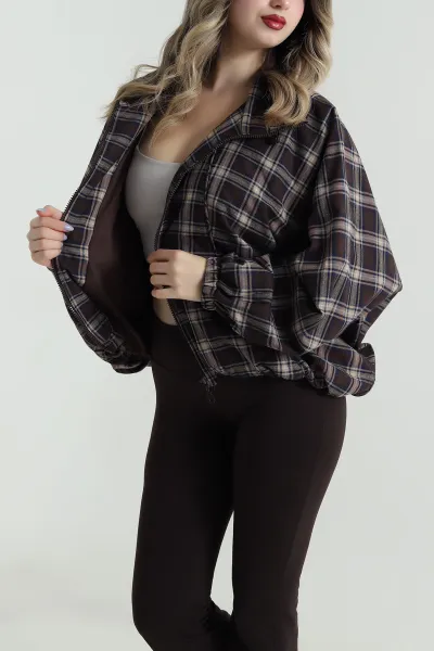 Kahverengi Dik Yaka Reglan Kadın Ceket 496033