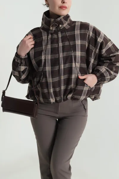 Kahverengi Dik Yaka Reglan Kadın Ceket 496090