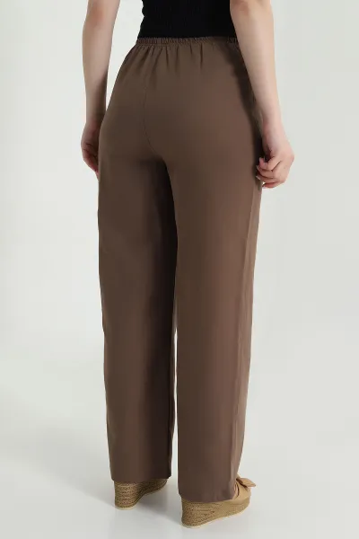 Kahverengi Dimi kumaş Beli Lastikli Kadın Pantolon 470565