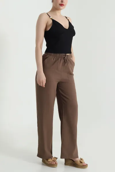 Kahverengi Dimi kumaş Beli Lastikli Kadın Pantolon 470565