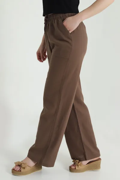 Kahverengi Dimi kumaş Beli Lastikli Kadın Pantolon 470565