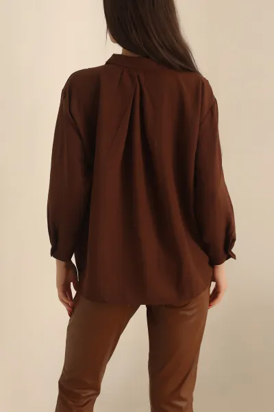Kahverengi Dokuma Oversize Bayan Gömlek 234217