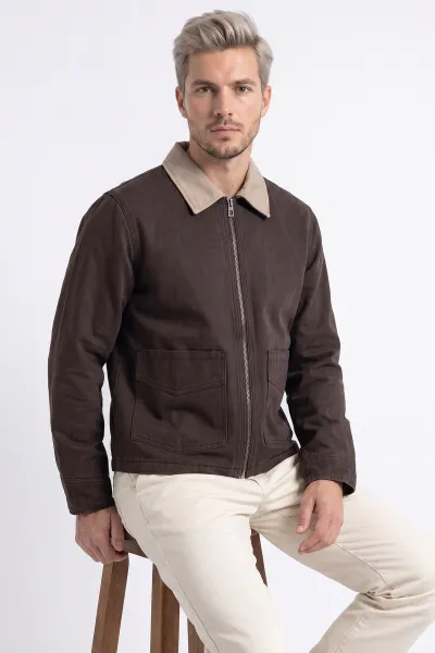 Kahverengi Dolumlu Polo Yakalı Gabardin Kadın Mont 500207