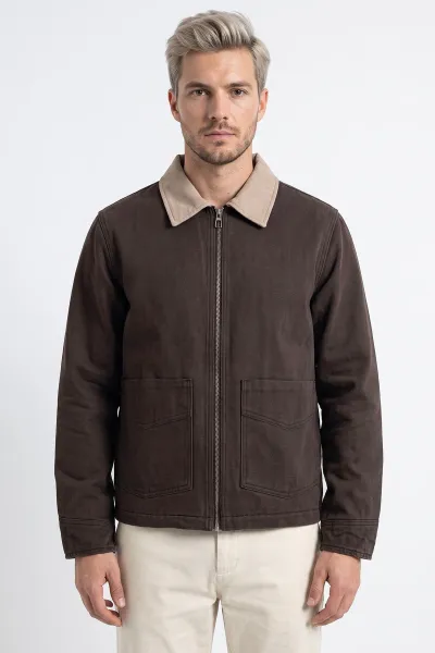 Kahverengi Dolumlu Polo Yakalı Gabardin Kadın Mont 500207