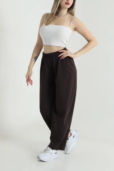 Kahverengi Double Face Bol Paça Kadın Pantolon 493247