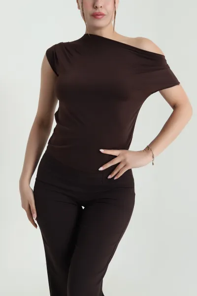 Kahverengi Drapeli Sendy Kadın Bluz 475795