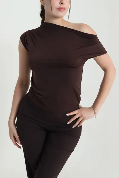 Kahverengi Drapeli Sendy Kadın Bluz 475795