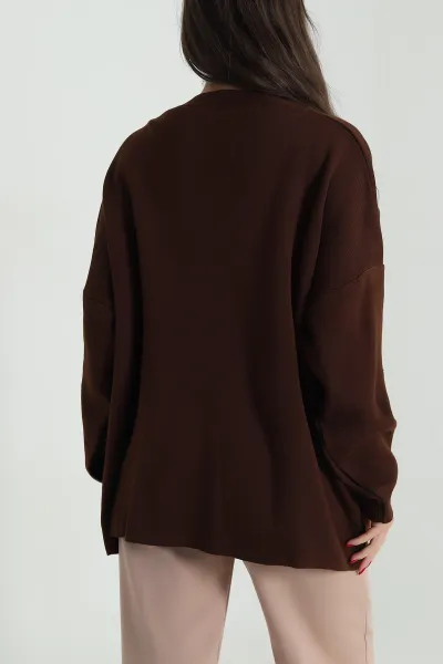 Kahverengi Düğmeli Oversize Kadın Triko Hırka 490714