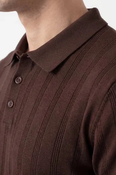 Kahverengi Düğmeli Polo Yaka Erkek Triko Tişört 445635