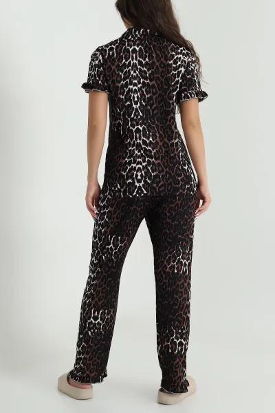 Kahverengi Düğmeli Sedef Kadın Pijama Takımı 479537