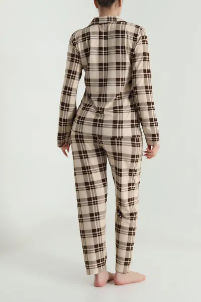 Kahverengi Düğmeli Süet Kadın Pijama Takımı 492772
