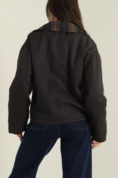 Kahverengi Ekose Kadın Barbour İçi Kürklü  Parka Mont 427722