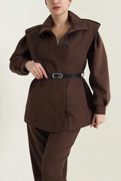 Kahverengi Eyfel Double Pantolon Ceket Kadın İkili Takım 430990