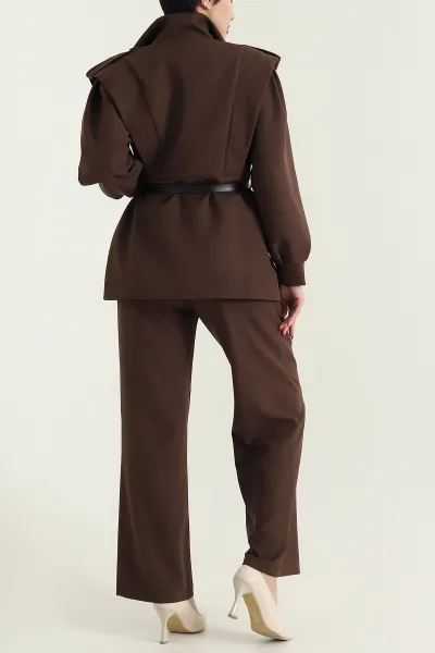 Kahverengi Eyfel Double Pantolon Ceket Kadın İkili Takım 430990